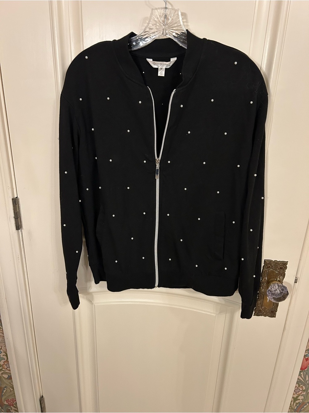 Nanette Lepore Black Rhinestone-Embellished Bomber Jacket